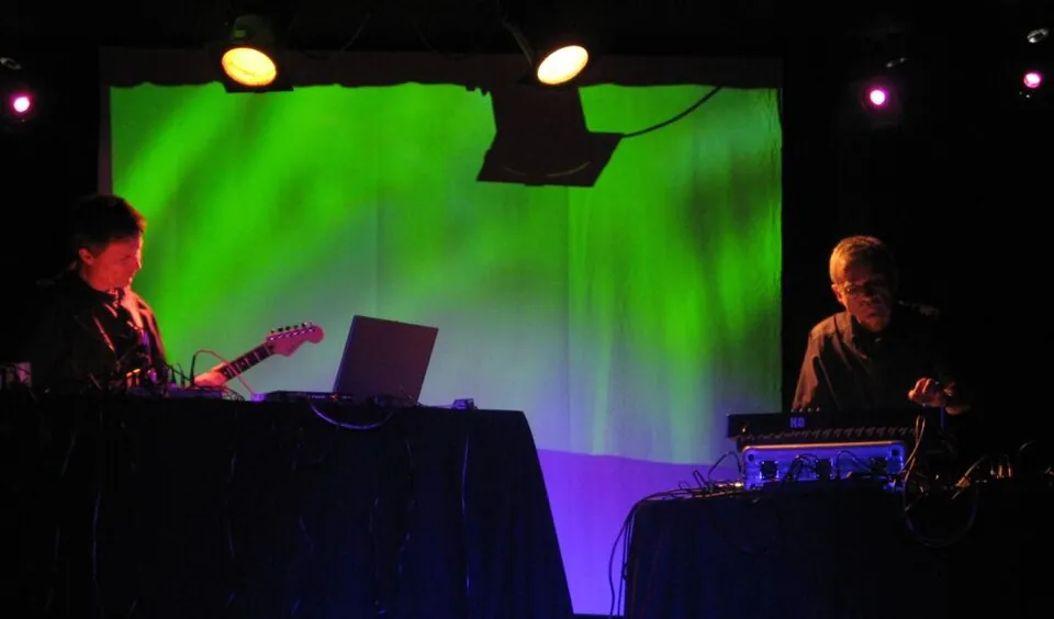 Neu! co-founder Michael Rother performing with Dieter Moebius in 2007.