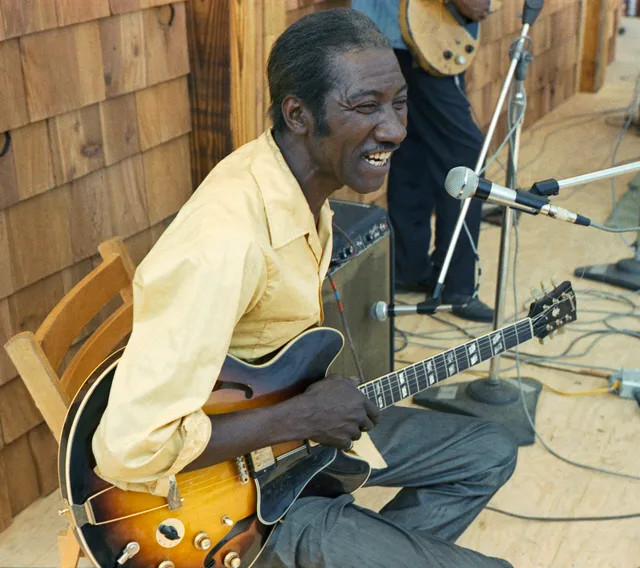 Hound Dog Taylor at the 1970 Ann Arbor Blues Festival, Ann Arbor, Michigan. Photo by Jeff Titon.