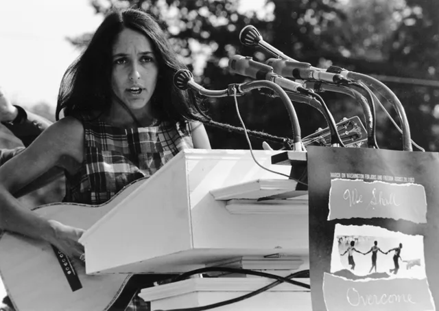 Joan Baez singing at the March on Washington in 1963