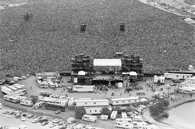 Aerial view of California Jam II at Ontario Motor Speedway in 1978