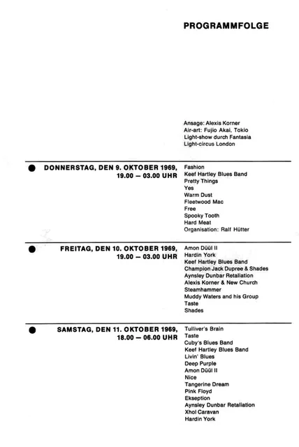 Surviving set list from the 1969 Essen Pop and Blues Festival