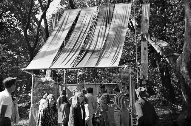 Candle booth and festival visitors at Fantasy Fair in 1967