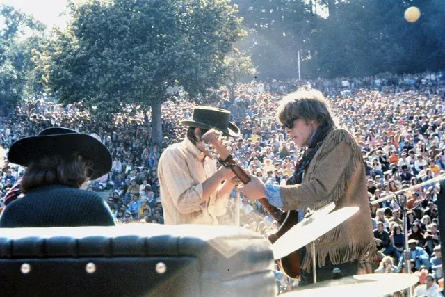 Grace Slick, Marty Balin and Paul Kantner of Jefferson Airplane performing at Fantasy Fair in 1967