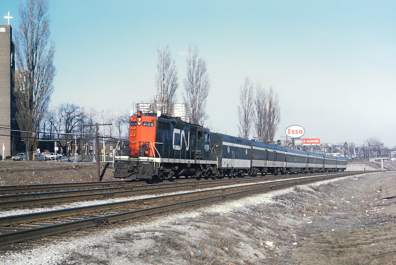 Canadian National passenger train near Toronto in April 1970