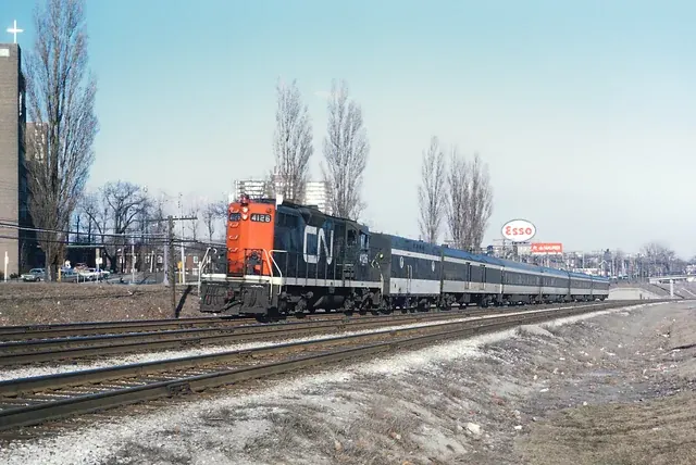 Canadian National passenger train near Toronto in April 1970