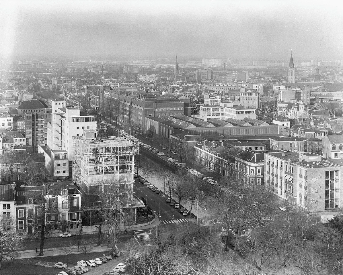 A historical view toward the Jaarbeurs in Utrecht
