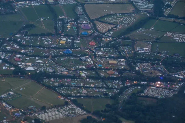 View across the modern Glastonbury Festival site near Pilton