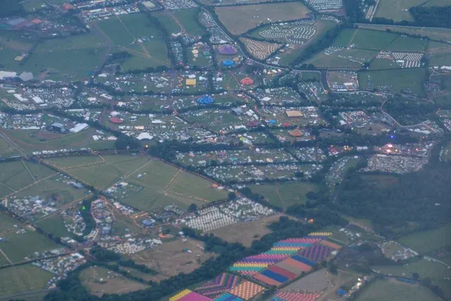 Modern festival infrastructure at the Glastonbury site near Pilton
