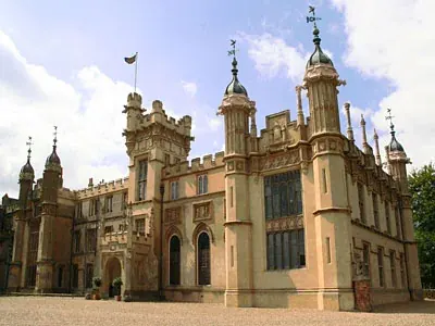 Knebworth House seen across the grounds of Knebworth Park