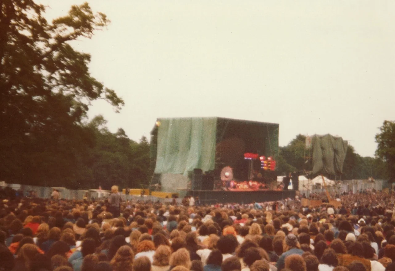 Pink Floyd performing at Knebworth Festival in 1975