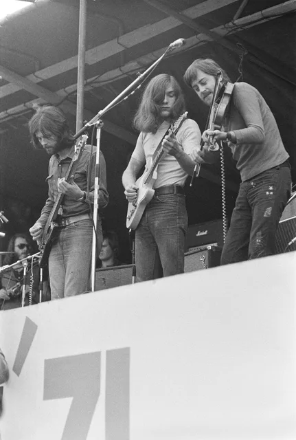 Photograph of Fairport Convention music group at Ruisrock festival in Finland.
