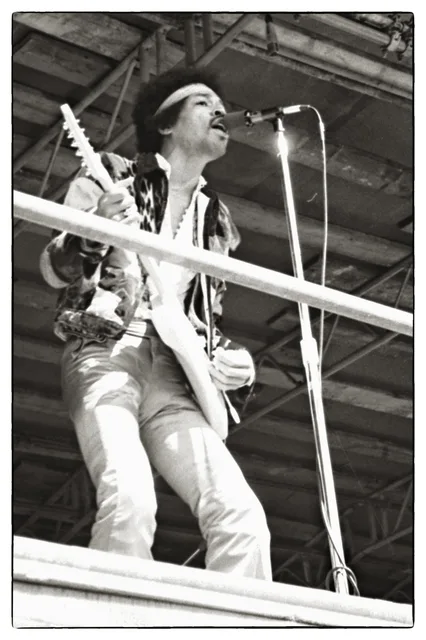 Jimi Hendrix performing at the Fehmarn festival in 1970
