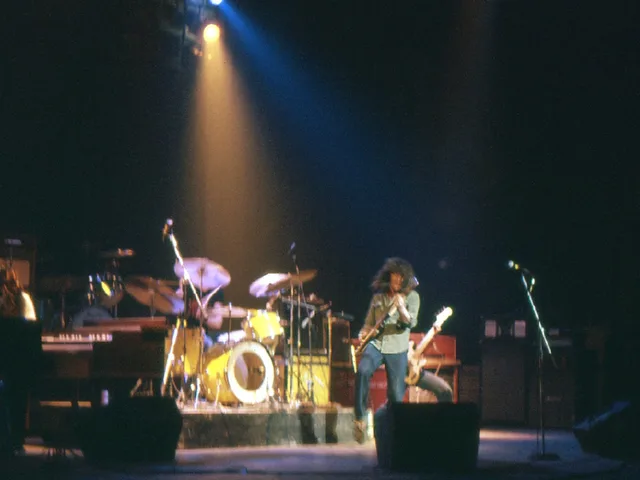 Rory Gallagher , Irish rock guitarist, in concert in St. Louis, Missouri, USA.