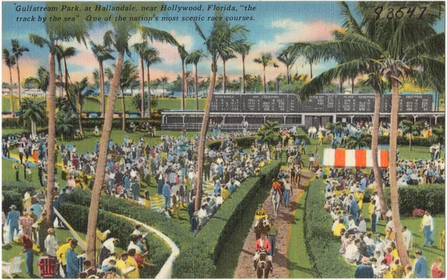 Historical view across Gulfstream Park in Hallandale, Florida