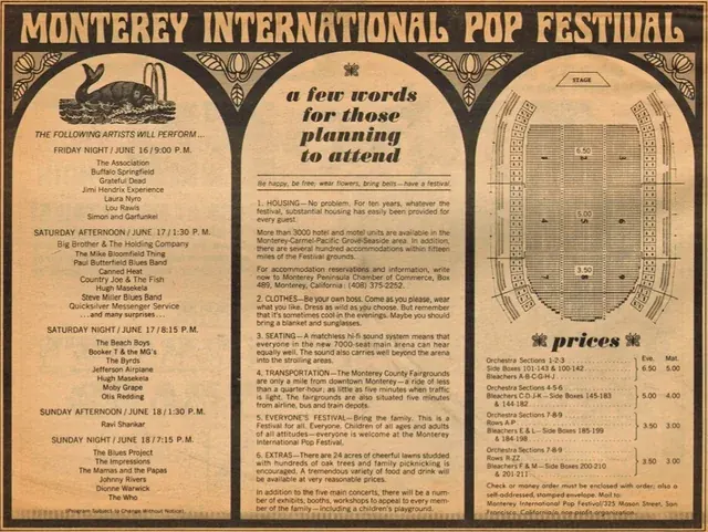 Early newspaper advertisement for the Monterey International Pop Festival in 1967