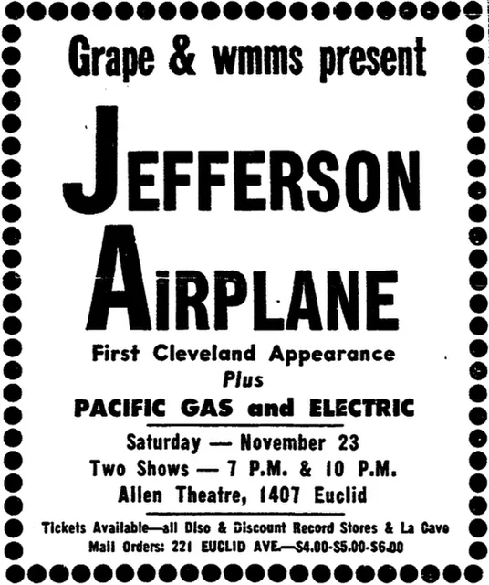 A 1968 print advertisement for a Jefferson Airplane concert