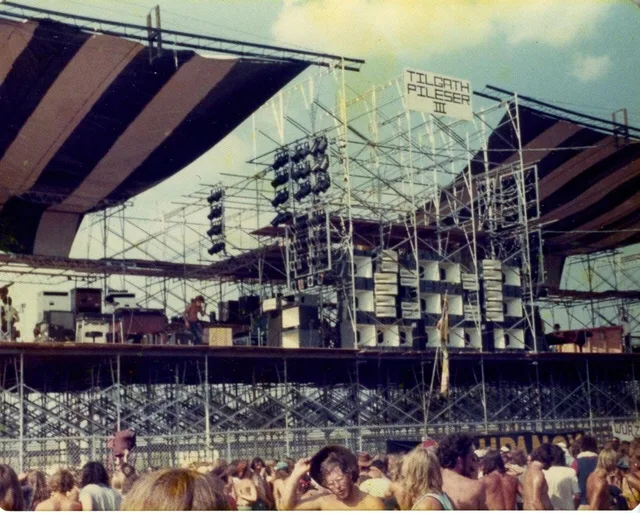 Left-hand view across the Ozark Music Festival stage and audience in 1974