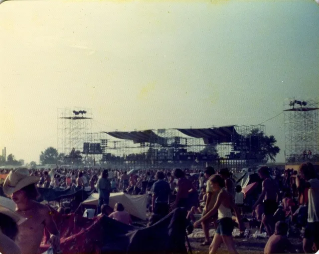 Right-hand view of the Ozark Music Festival stage and crowd in 1974