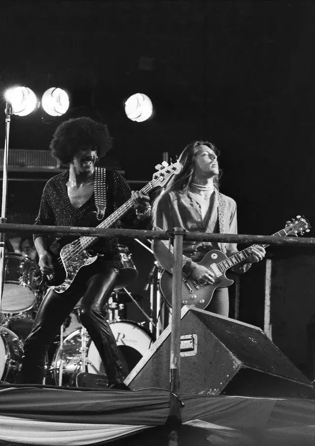 Phil Lynott and Scott Gorham of Thin Lizzy performing at Pinkpop in 1978