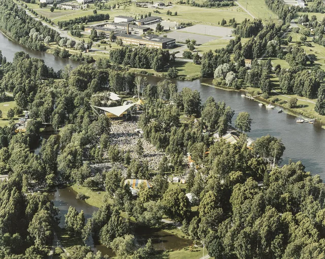 An aerial view of Pori Jazz at Kirjurinluoto in 1992
