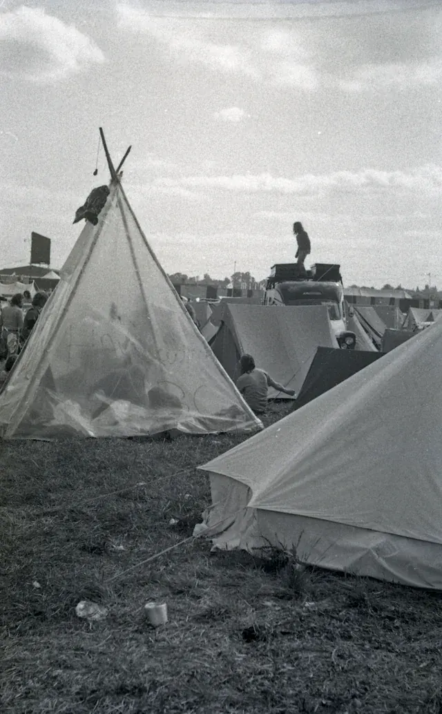 Transparent Hawkwind tent at Reading Festival in 1975