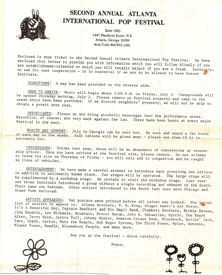 Programme cover for the 1970 Atlanta International Pop Festival