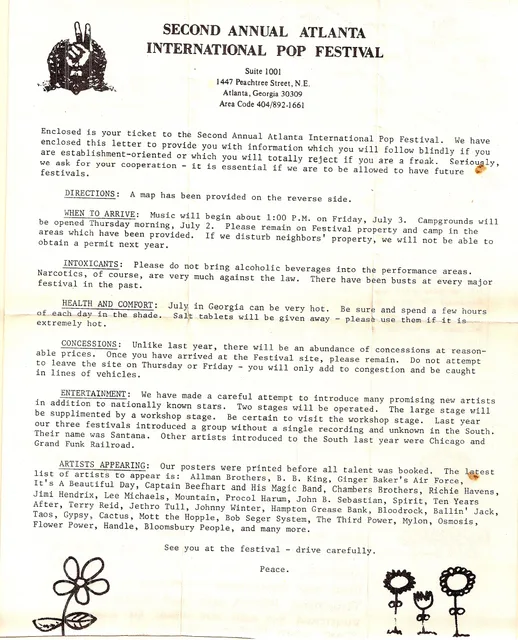 Programme cover for the 1970 Atlanta International Pop Festival