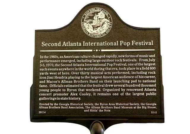 Historic marker for the second Atlanta International Pop Festival