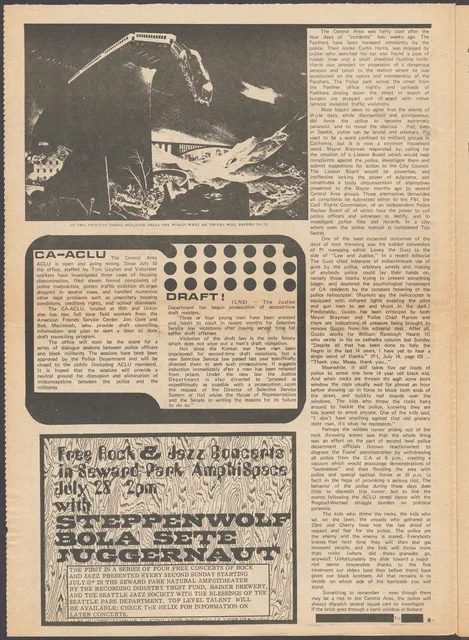 A July 1968 page of the underground newspaper Helix connected with Sky River
