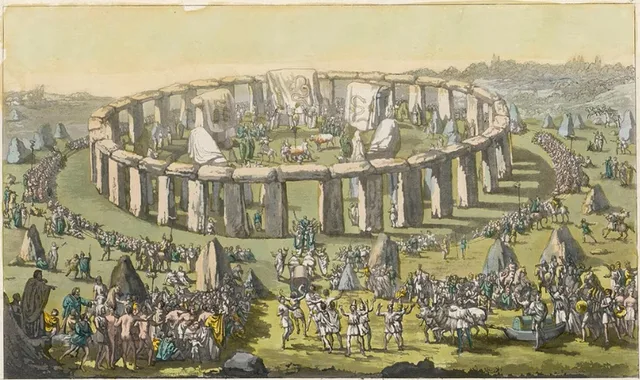 Historical illustration of a Druidic festival at Stonehenge