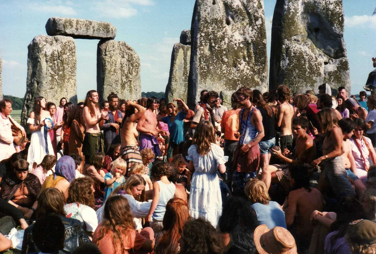 Stonehenge Free Festival encampment in 1984