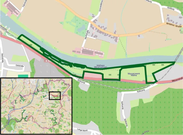 A map of the protected Weser meadows at Vlotho