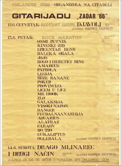 A 1986 Gitarijada poster from Zadar