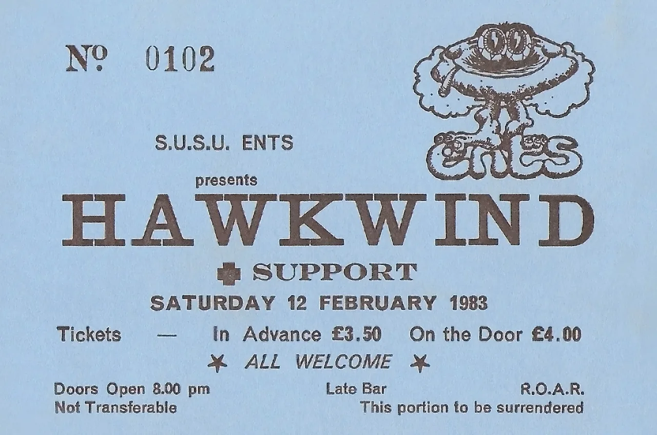A Hawkwind concert ticket dated 12 February 1983
